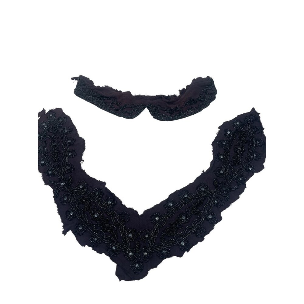 Salvaged Handmade Beaded Black Lace Applique Trim Sewing/Costume DIY Projects